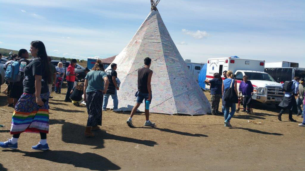 A teepee at the main camp inside the Dakota Access Pipeline resistance that members from hundreds of Native American tribes throughout the United States, Canada and Latin America have signed since the protests began in August. Photo courtesy of Melody Pfeifer, Cowlitz Indian Tribe