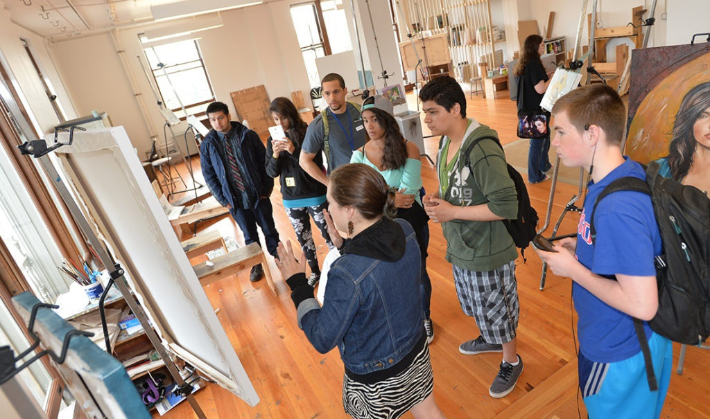 Students from Hudson’s Bay High School gather for an educational event at the Pacific Northwest College of Art in Portland during a recent college visit sponsored by the Vancouver school district’s GEAR UP program. Photo courtesy of Vancouver Public Schools district