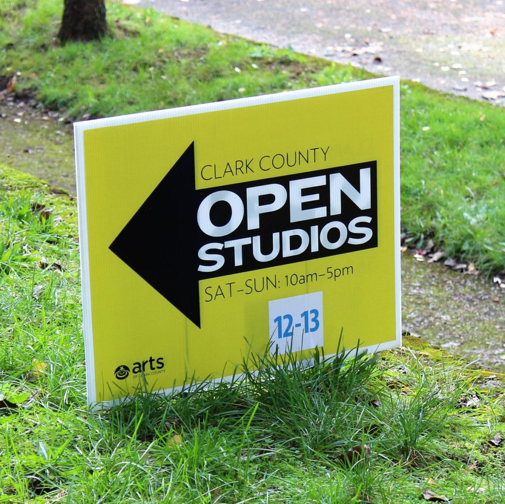 Signs for this year’s Clark County Open Studios Tour, which features 50 of the county’s best artists, point visitors to studios throughout Clark County, including this one, which leads people to the Vancouver, home-based art studios of husband-and-wife artists, David Mylin and Kim Murton.