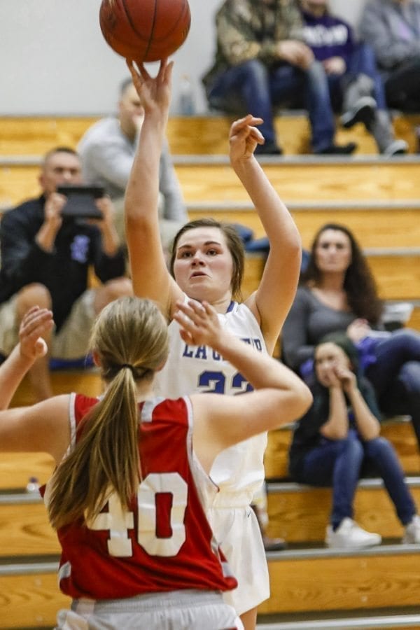 La Center junior Taylor Mills (22), a 6-foot-2 post, is the Wildcats’ inside punch, averaging 16.7 points per game this season. Photo by Mike Schultz