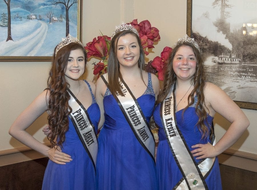 The 2017 Woodland Planters Days Court was introduced at a Woodland Chamber of Commerce event Tuesday at the Oak Tree Restaurant in Woodland. The princesses are (left-to-right) Ashley Estep, Lindsey Paul and Katelyn Beuscher. Photo by Mike Schultz