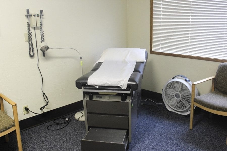 This photo shows one of the exam rooms available for patients at the Battle Ground Health Care clinic. All of the equipment, furniture, etc. at the clinic are items that have been donated to Battle Ground Health Care. Photo by Joanna Yorke