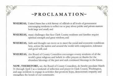 County Council proclaims annual Weekend of Reflection and Prayer for Clark County, March 31-April 2