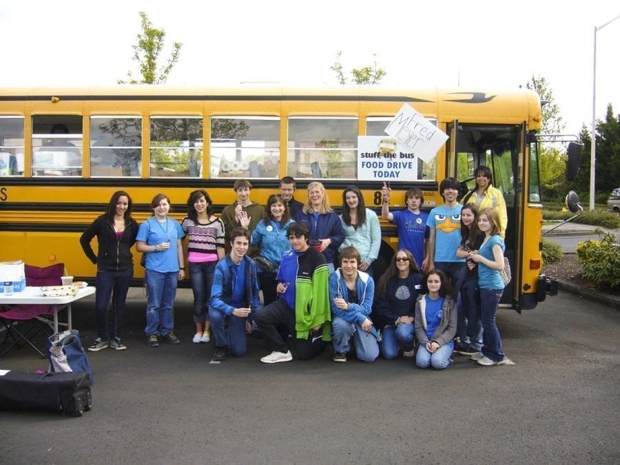 Students and volunteers are shown here at 2016's Stuff the Bus event. Photo courtesy of Battle Ground Public Schools