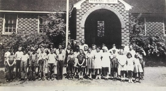 Mrs. Barrett and her students at Pleasant Valley are shown here in this 1943 photo. Photo courtesy of Battle Ground School District