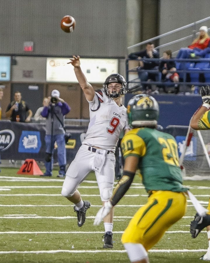 Camas quarterback Jack Colletto (9), shown here in the Class 4A state championship game, announced Tuesday that he is headed to Arizona Western Junior College to play football. Photo by Mike Schultz
