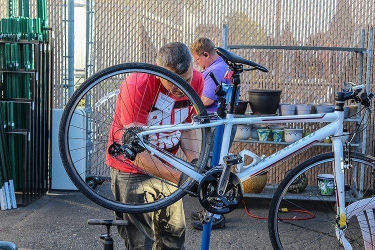 In addition to smaller items, several attendees brought bicycles in to the Repair Café for repairs. Photo by Alex Peru