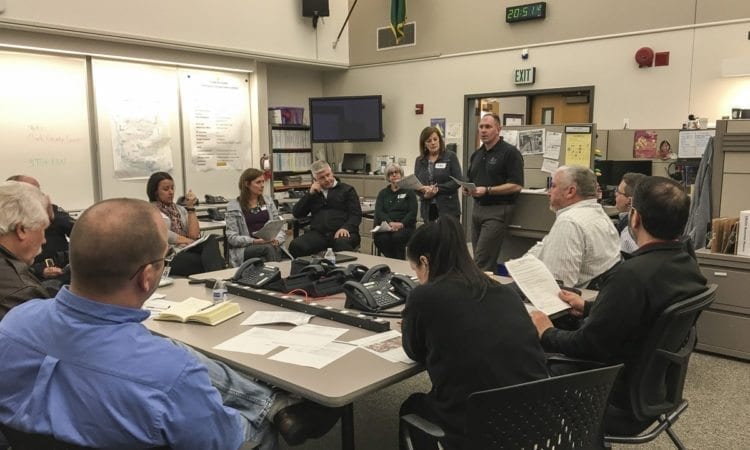 Earlier this month, members of the Battle Ground City Council and senior staff met with emergency management professionals at CRESA (Clark Regional Emergency Services Agency) to review and practice emergency response systems and procedures. Photo courtesy of city of Battle Ground
