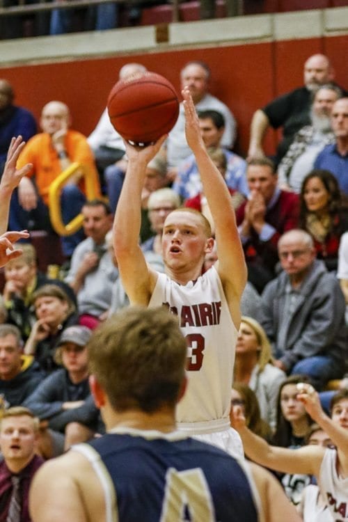 Prairie junior Kameron Osborn scored 27 points Friday night, leading the Falcons to a 64-55 win over Kelso. Prairie tied Kelso for the Class 3A Greater St. Helens League title. Photo by Mike Schultz