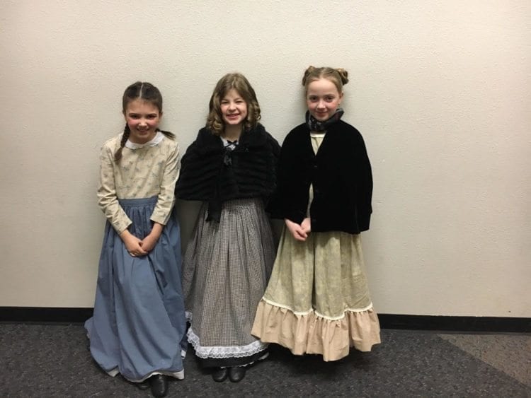 Among the 32 cast members of the Journey Theater Group’s production of ‘Little Women’ are Kenna Jenkins, Natalie Strickland and Maggie McBride (shown here). Photo courtesy of Brooke Strickland