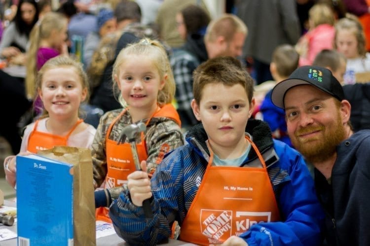 Longview's Home Depot store donated 280 wood-block calendar kits as well as kid-sized Home Depot aprons for the attendees. Photo courtesy of Woodland Public Schools