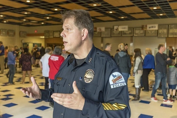 Ridgefield Police Chief John Brooks is shown here at Wednesday’s Ridgefield School Safety Open House. Photo by Mike Schultz