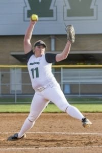 Woodland pitcher Olivia Grey struck out 13 and threw a no-hitter in her debut with the Beavers as Woodland beat Prairie 4-0 Monday. Photo by Mike Schultz