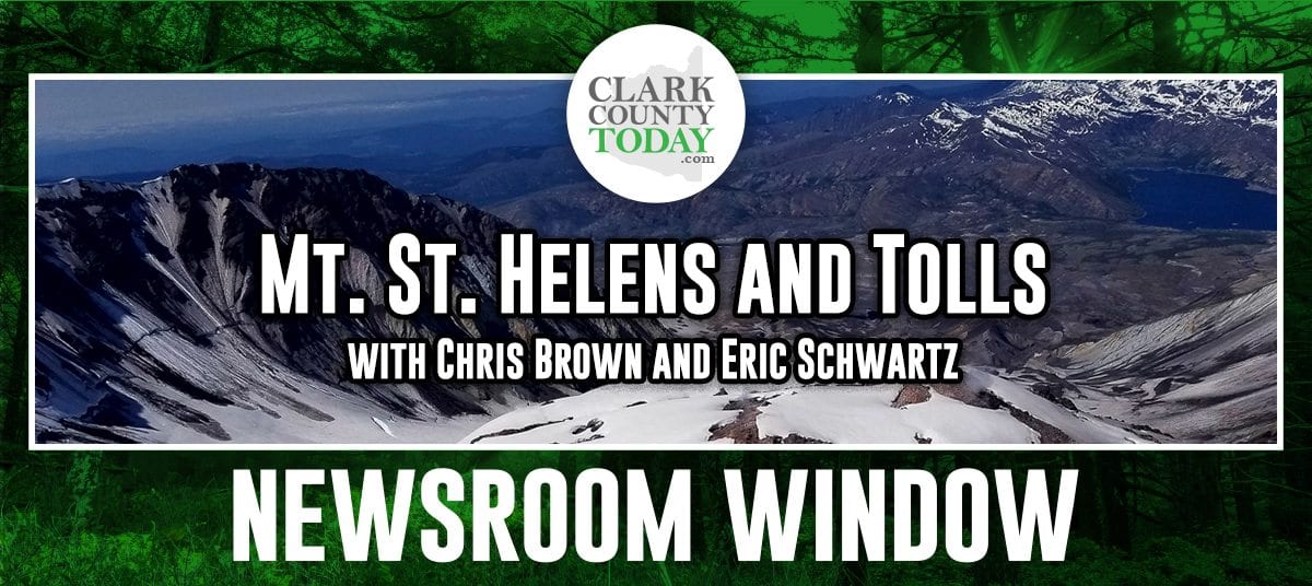 Welcome to the Newsroom Window podcast, a look behind the scenes at ClarkCountyToday.com with reporters Chris Brown and Eric Schwartz. This week, we talk about the anniversary of the 1980 eruption of Mount St. Helens, why Eric recently climbed the mountain in a hilariously stupid way and how recent changes affect the discussion on the possibility of something many would also consider to be a disaster — tolling over the Columbia River.