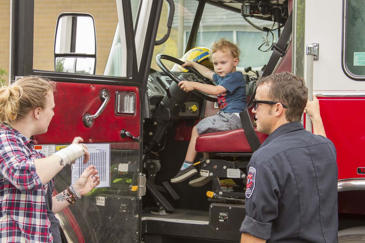 The Woodland Fire Department gave kids tours of one of their ladder trucks. Photo courtesy of Woodland Public Schools