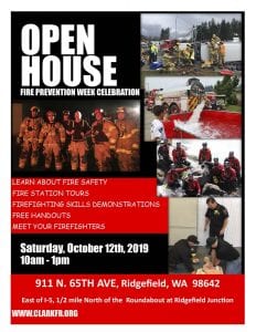 To celebrate National Fire Prevention Week, Clark County Fire & Rescue is hosting an open house from 10 a.m. to 1 p.m. on Sat., Oct. 12. The free event will take place at our Ridgefield Junction Station, 911 N. 65th Ave.
