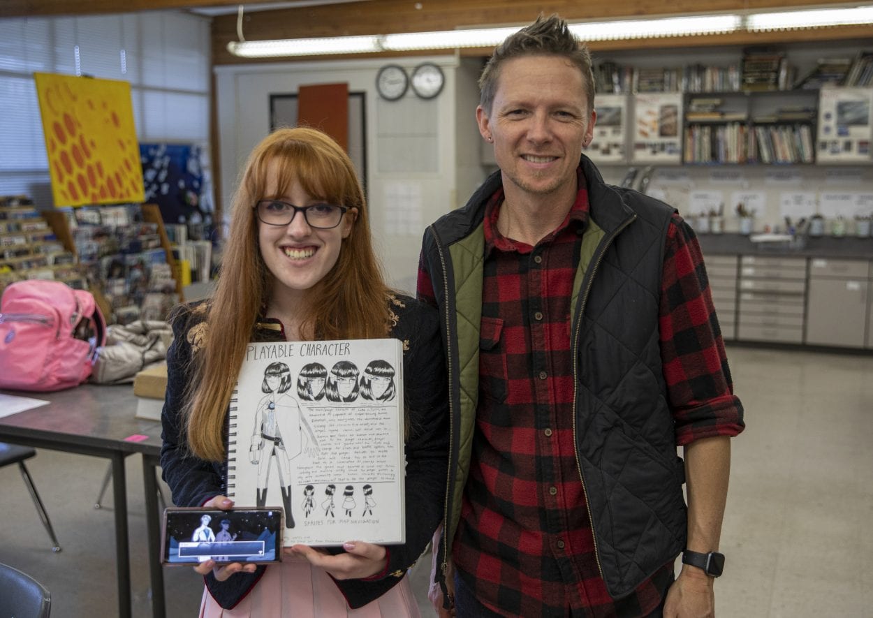 Bridget Bromell is seen here with Jason Phelps, her art teacher from Columbia River High School. Photo by Jacob Granneman