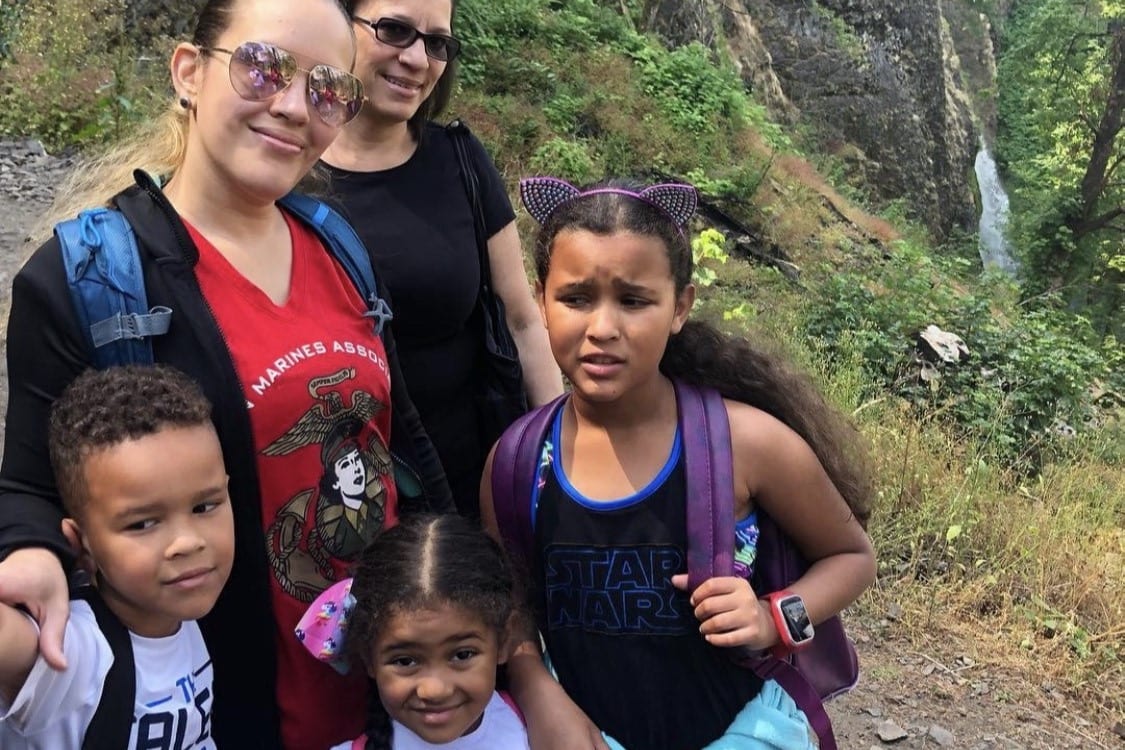 Tiffany Hill pictured with her mother and three children. Image courtesy Tabitha Ojeda