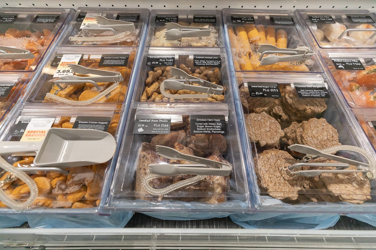 The Ridgefield Rosauers Supermarket features a self-service meat display, including fresh seafood. Photo by Mike Schultz