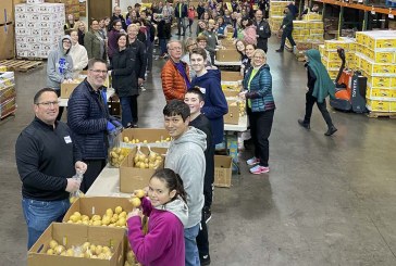 Kaiser Permanente volunteers sort 20 tons of potatoes at Clark County Food Bank on MLK Day