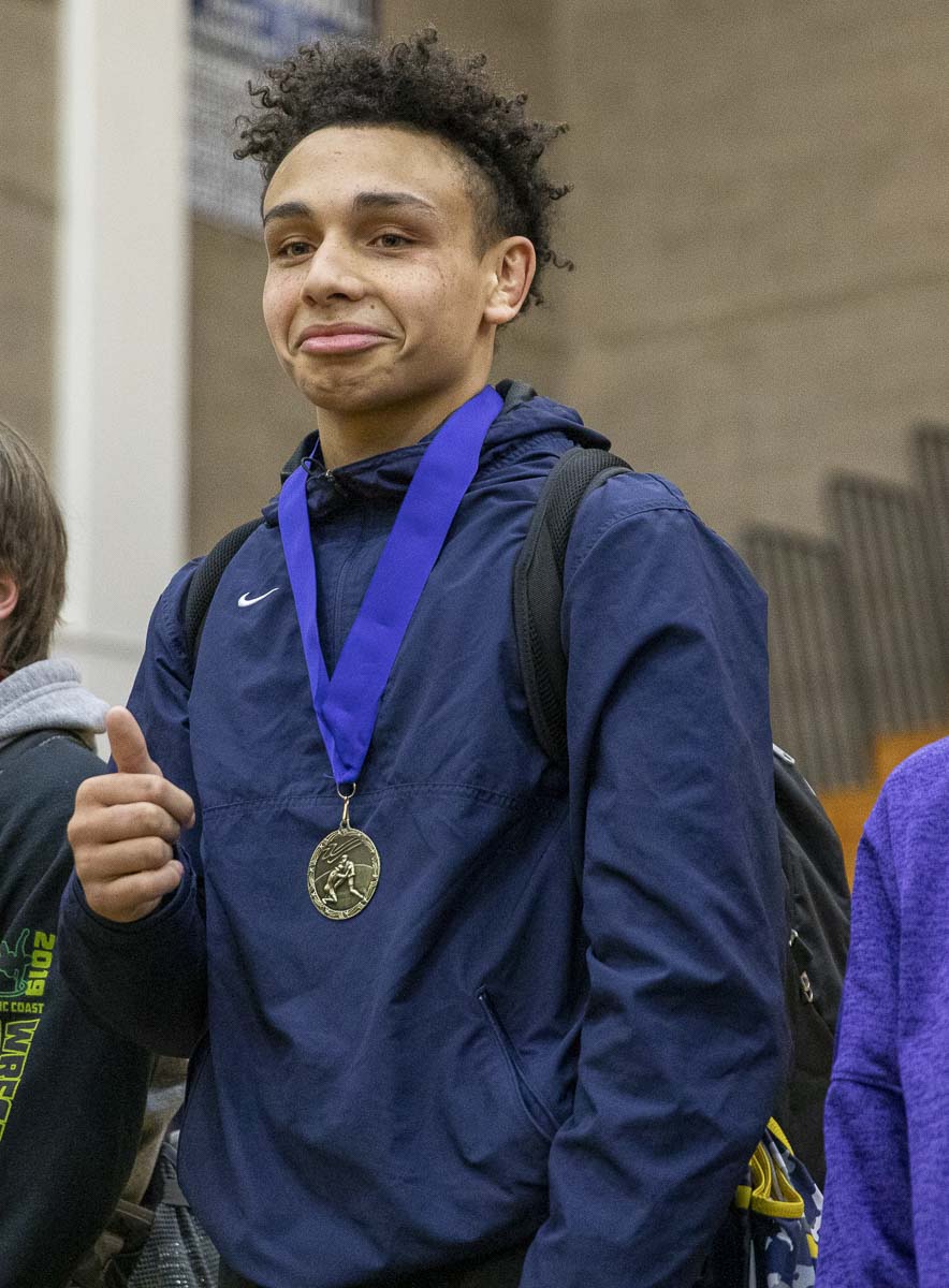 C.J. Hamblin of Seton Catholic, shown here earlier this season at the Clark County Championships, is hoping to repeat as a Class 1A state wrestling champion at Mat Classic later this week. Photo by Jacob Granneman