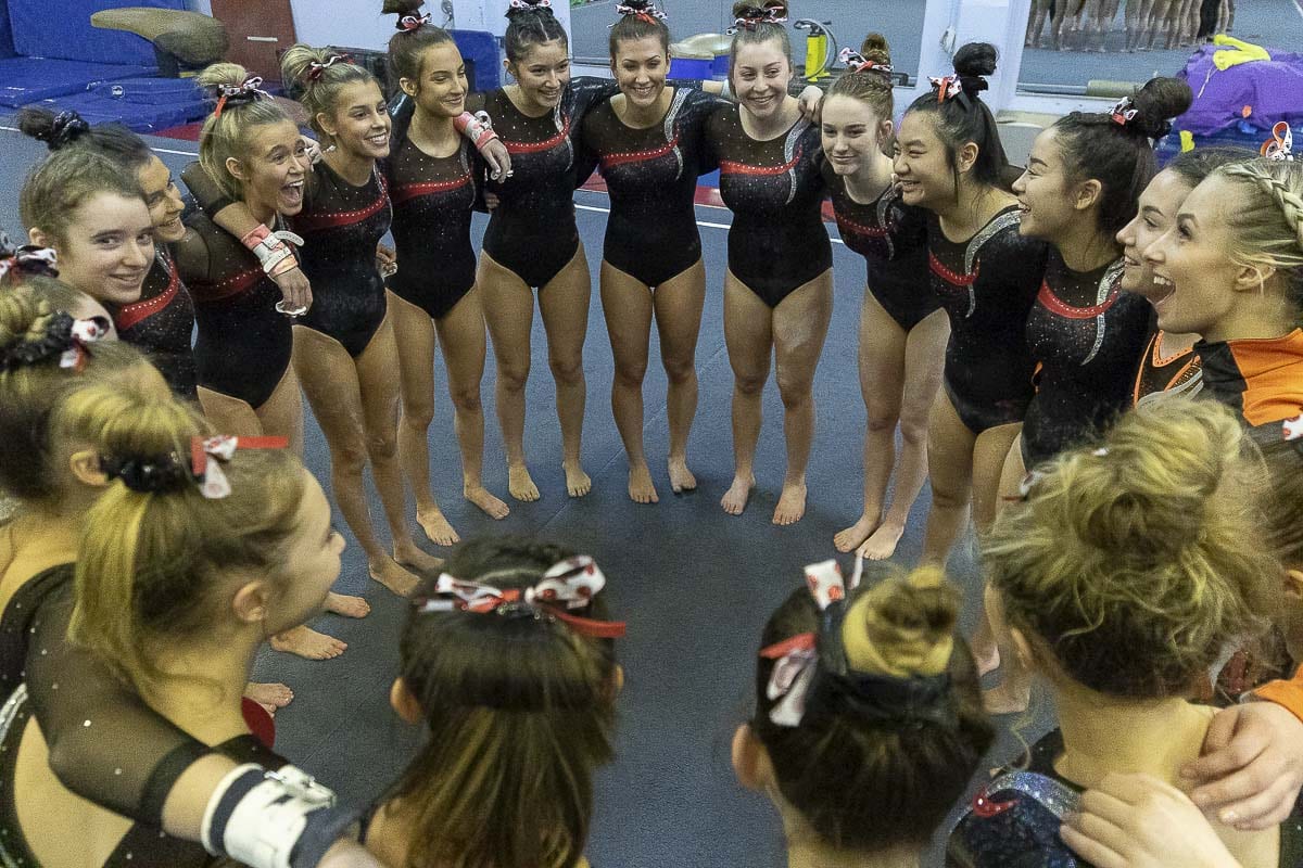 The Camas Papermakers won their third consecutive Class 4A state team gymnastics championship. Photo by Mike Schultz