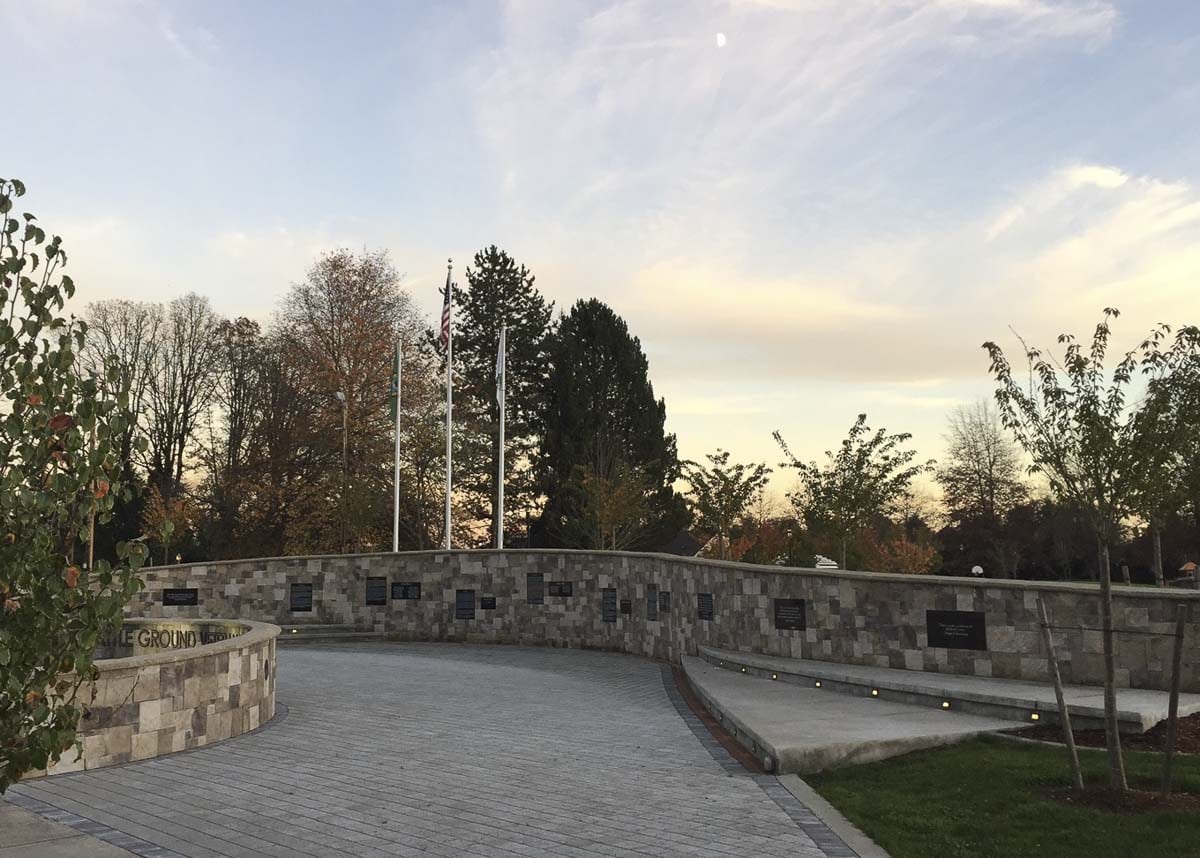 The Battle Ground Veterans Memorial, located in Battle Ground’s Kiwanis Park, was fully funded and constructed by donations -- evidence of the community’s commitment to recognizing those who serve. Photo courtesy of city of Battle Ground