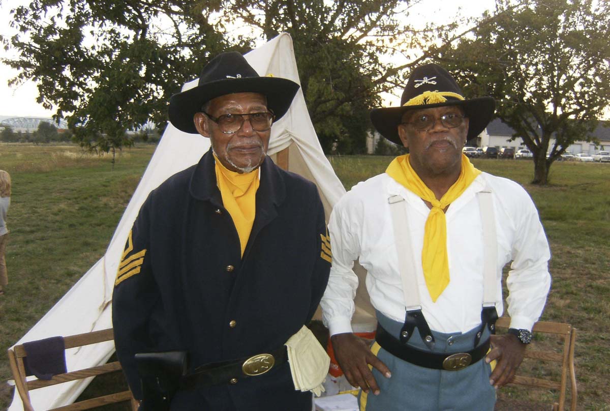 February CCHM Speaker Series presenter Frazier Raymond (right) stands with the late Bill Morehouse, founding member of the Buffalo Soldiers - Moses Williams Pacific Northwest Chapter. Photo courtesy of Clark County Historical Museum