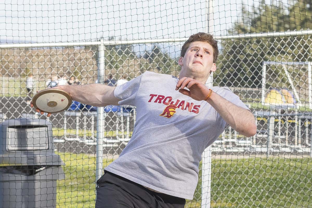 Trey Knight of Ridgefield is the two-time state champion in discus and shot put. He hopes to be a three-time state champion in both events. Photo by Mike Schultz
