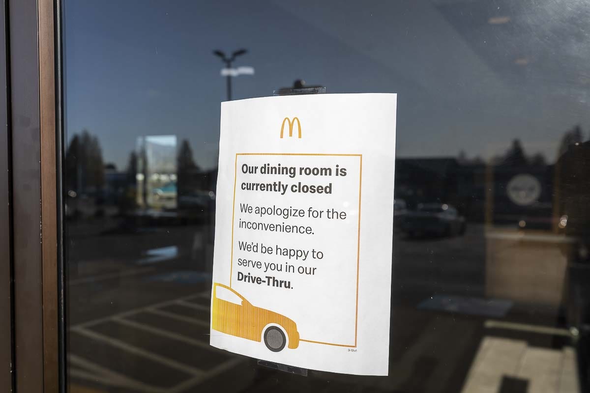 This sign greeted customers at the McDonald’s in Woodland, where dine-in is no longer an option amid the COVID-19 outbreak. Photo by Mike Schultz