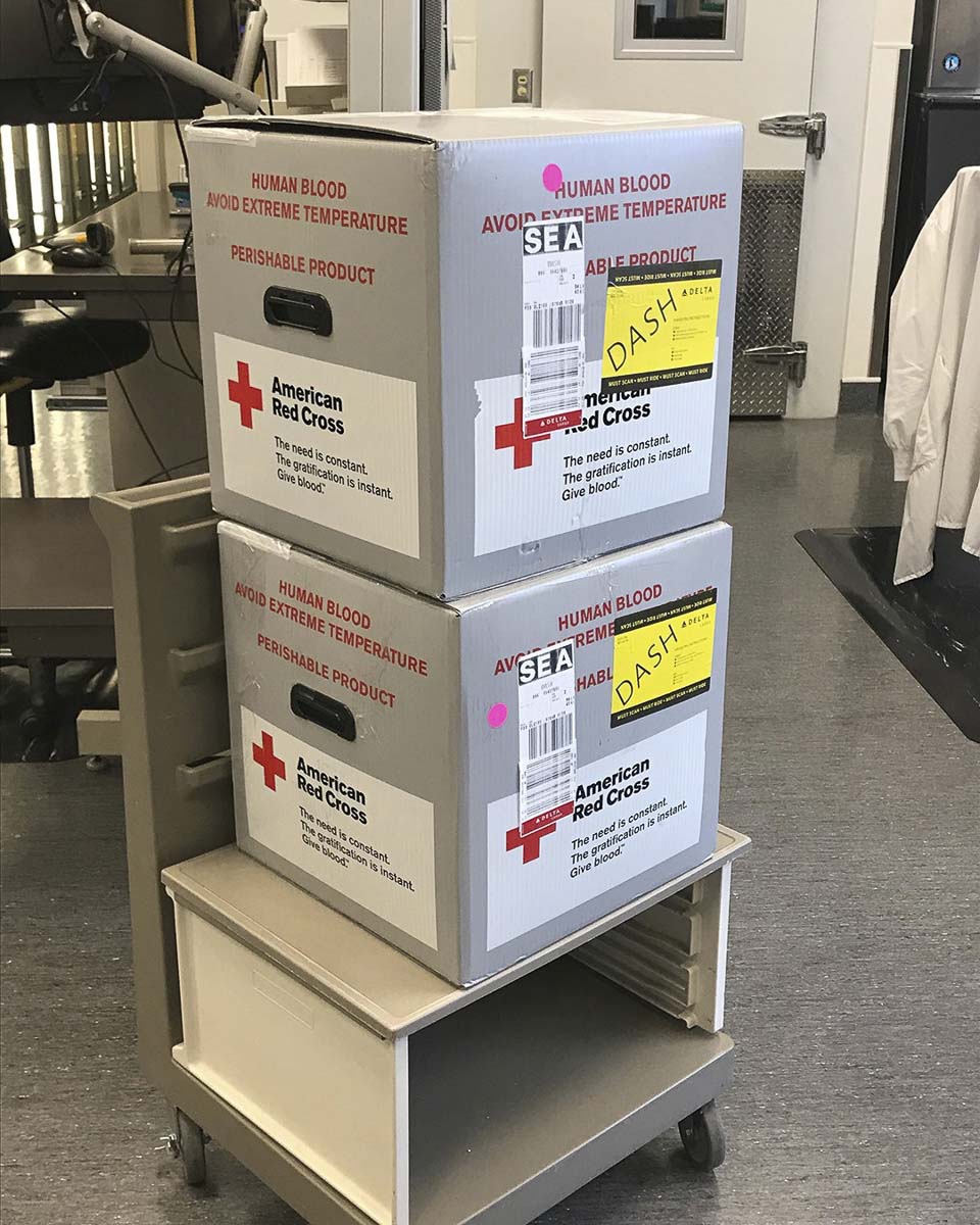 Blood from donation centers is shipped all over the region to area hospitals and distribution centers. Photo courtesy of Bloodworks NW