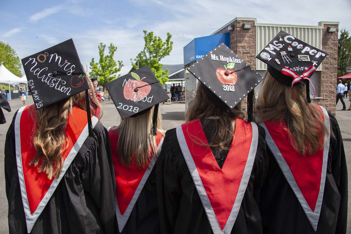 WSUV 2018 graduates show off their caps during commencement at the amphitheater in Ridgefield. WSUV still plans to have this type of commencement after the pandemic is over. Photo courtesy of WSUV