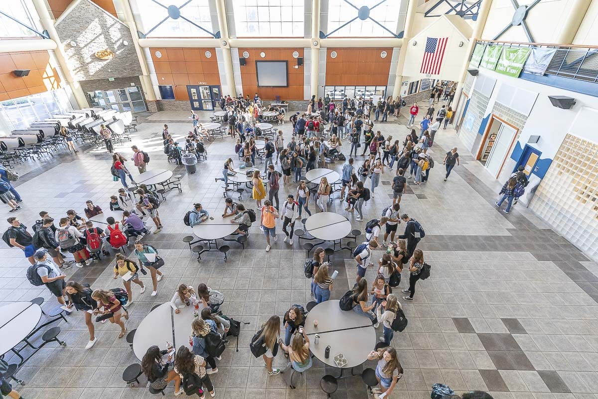 There will be no more gatherings in the common area at Hockinson High School for the remainder of the school year, which was canceled Monday due to COVID-19. Photo by Mike Schultz