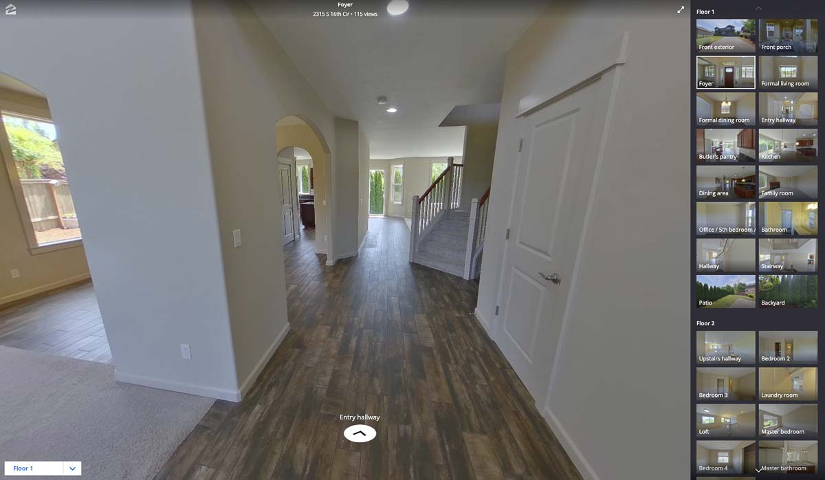 Entering a house listed by Cano Real Estate in Ridgefield with the 360 degree virtual tour is shown here. Photo courtesy of Cano Real Estate