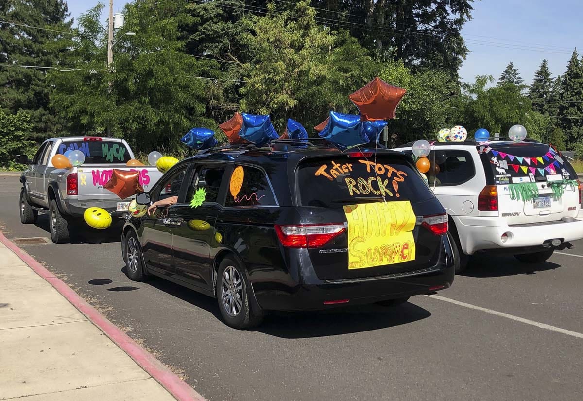 Union Ridge Elementary School teachers decorated their cars with signs and balloons for a car parade to mark the end of the school year. Photo courtesy of Ridgefield Public Schools