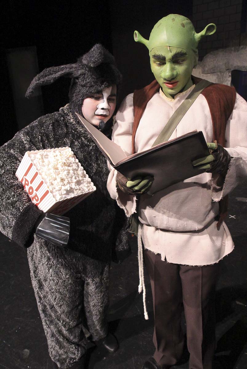 Jarod Beideck as Donkey in Journey’s Shrek (left) was nominated for a PAMTA. Also seen here is Josiah Bartell, who played Shrek (right). Photo courtesy of Journey Theater