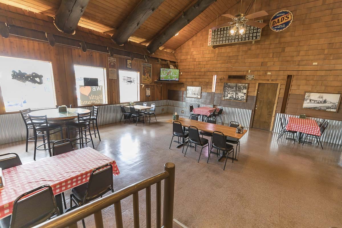The dining area inside Rocky’s Pizza in Battle Ground features fewer tables and more spacing to accommodate rules under Phase 2 of reopening. Photo by Mike Schultz