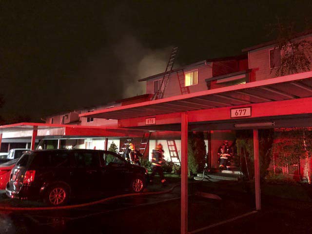 Ten apartment units were not habitable due to damage caused by the blaze, displacing at least 25 people at Sunpointe Apartments in Vancouver. Photo courtesy of Vancouver Fire Department