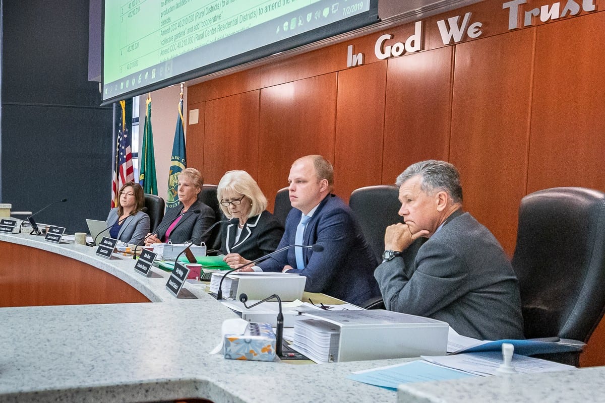 Members of the Clark County Council are shown in this file photos, from left to right, Councilor Temple Lentz, Councilor Julie Olson, Council Chair Eileen Quiring, Councilor John Blom, and Councilor Gary Medvigy. Photo by Mike Schultz