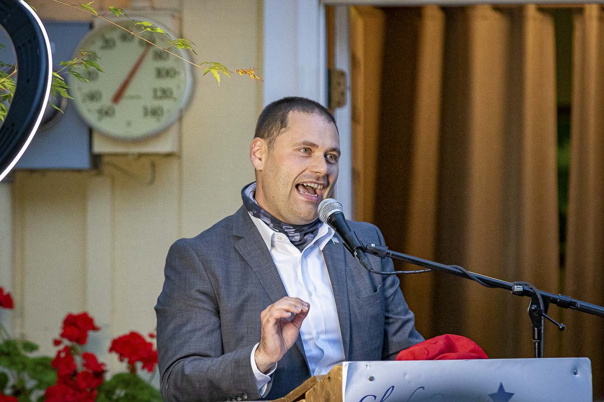 Anton Sakharov, a candidate for governor, speaks at a Republican Gubernatorial Debate in Camas on Thursday. Photo by Mike Schultz