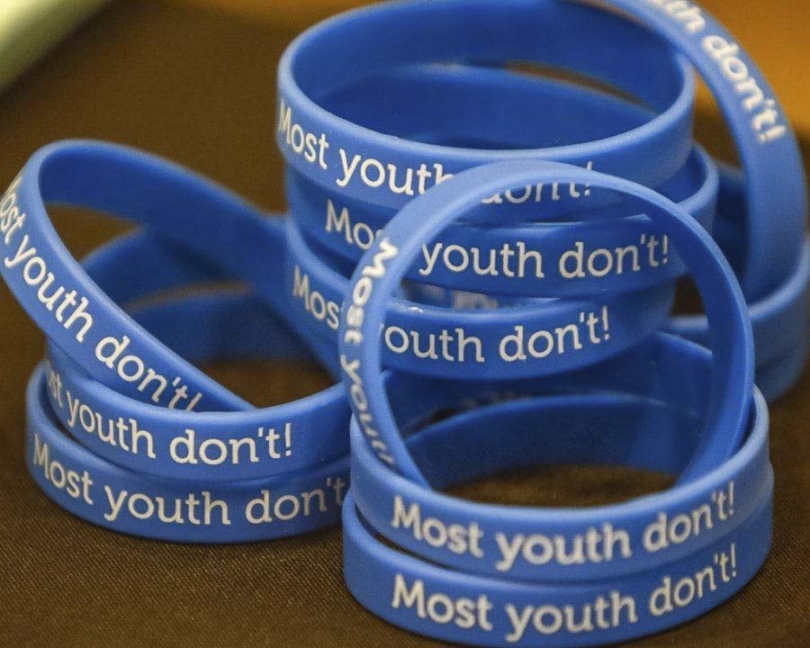These blue bracelets, that state “Most youth don’t!” were available at a past Coffee with the Chief event in Battle Ground. Members of the D.R.E.A.M. Team, made up of youth from the community who were a part of the Prevent Together: Battle Ground Prevention Alliance, offered the bracelets to community members. Photo by Mike Schultz
