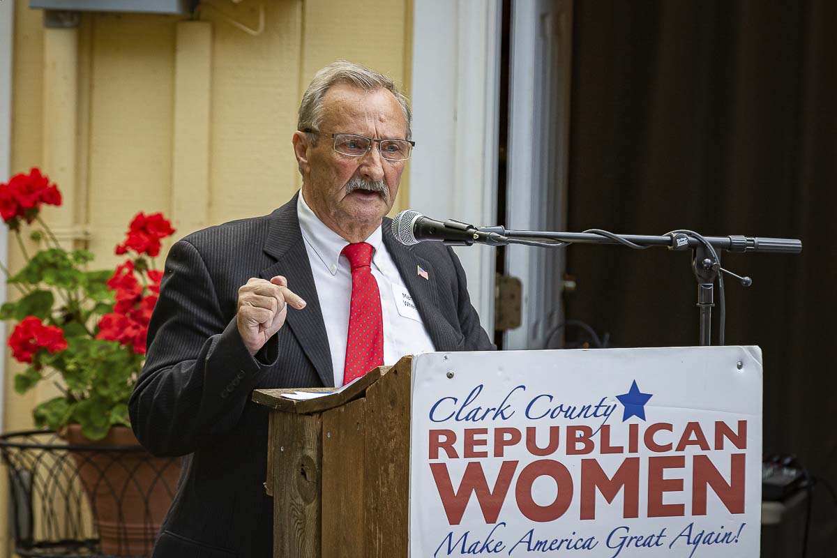 Martin Wheeler, a candidate for Washington governor, speaks at a Republican Gubernatorial Debate in Camas on Thursday. Photo by Mike Schultz