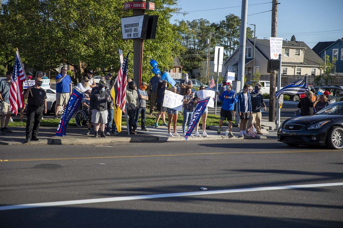 Folks there for the Rally for the Blue made their way toward the intersection of NE 3rd and Dallas, as well. Photo by Jacob Granneman