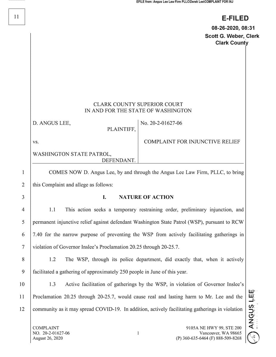 D. Angus Lee has filed a suit against the Washington State Patrol