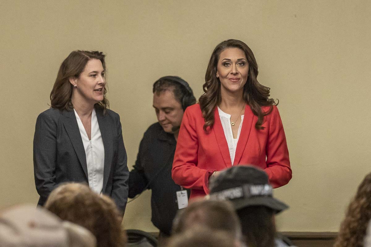 Congresswoman Jaime Herrera Beutler and Carolyn Long are shown here during a debate at the Woodland Chamber of Commerce in 2018. The two will square off again this November in the 3rd Congressional District race. Photo by Mike Schultz