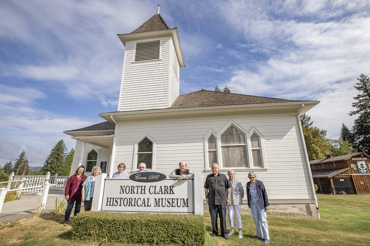 From right to left, the board members of the North Clark Historical Museum: Debbie Zitt, Georgene Neal, April Reichstein, George Weisenborn, Jim Malinowski, Jerry Johnson, Barbara Rogers, Barbara Hagedorn. Photo by Mike Schultz