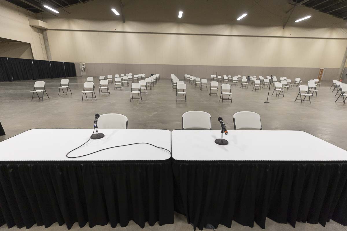 A courtroom has been set up at the Clark County Event Center that will be used for jury selection for Clark County Superior Court. Photo by Mike Schultz