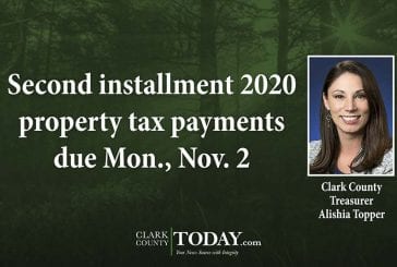 Second installment 2020 property tax payments due Mon., Nov. 2
