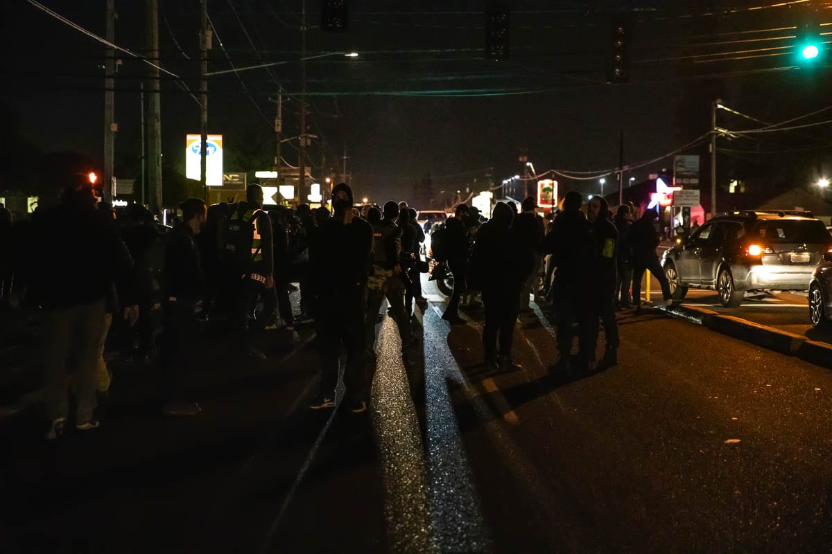 About 3,000 protesters and counterprotesters gathered in Hazel Dell Friday night in the aftermath of the death of 21-year-old Camas resident Kevin Peterson Jr. Photo by Jacob Granneman