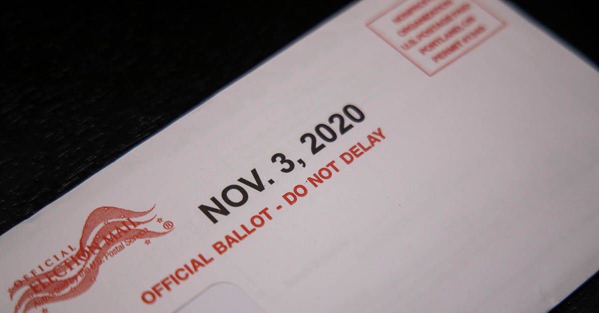 An official ballot envelope for the 2020 general election. Photo by Chris Brown